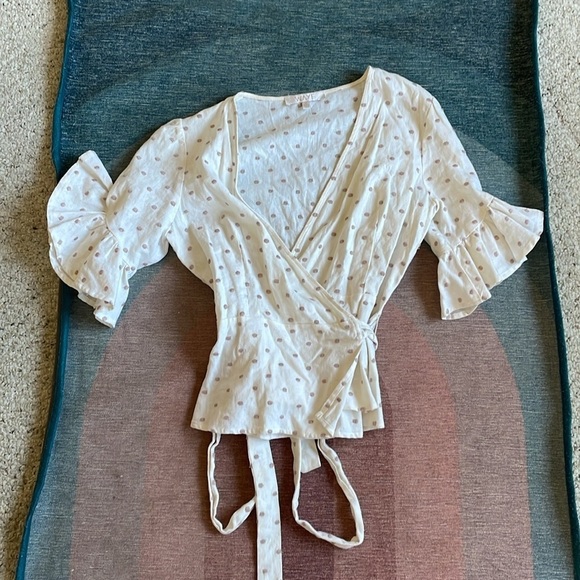 WAYF Ivory Linen Polka Dot Wrap Top - Picture 5 of 8